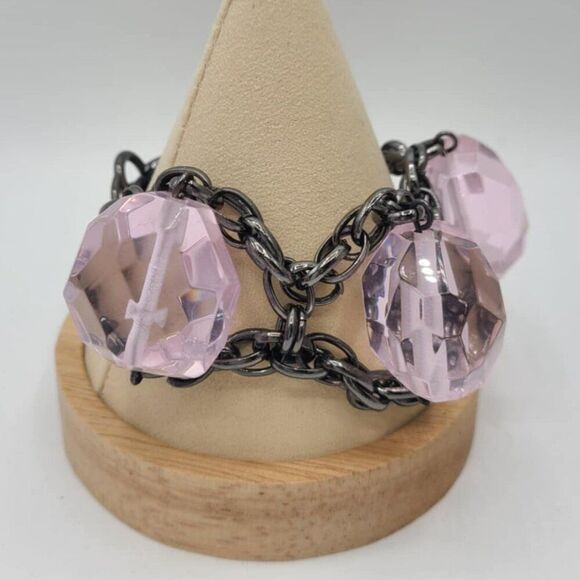 J Crew Oversize Pink/Purple Glass Chunky Bracelet - Picture 5 of 12